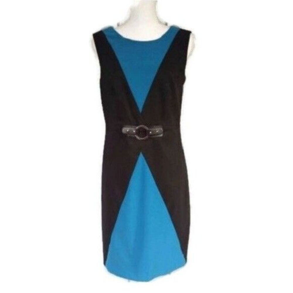 AGB Dress Womens 8 Black Blue Sleeveless Stretch Shift Classic
